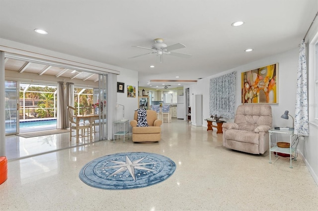 living room with ceiling fan