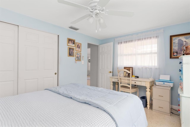 bedroom featuring a closet and ceiling fan