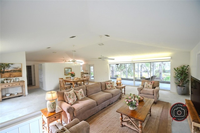 living room with vaulted ceiling