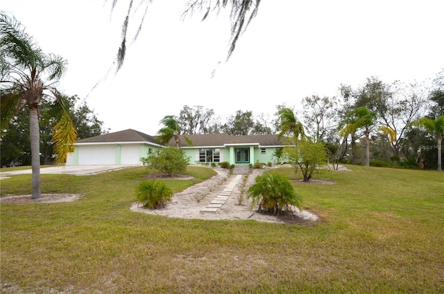 view of yard featuring a garage