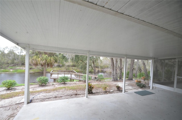 view of patio / terrace with a water view