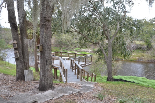 view of dock featuring a water view