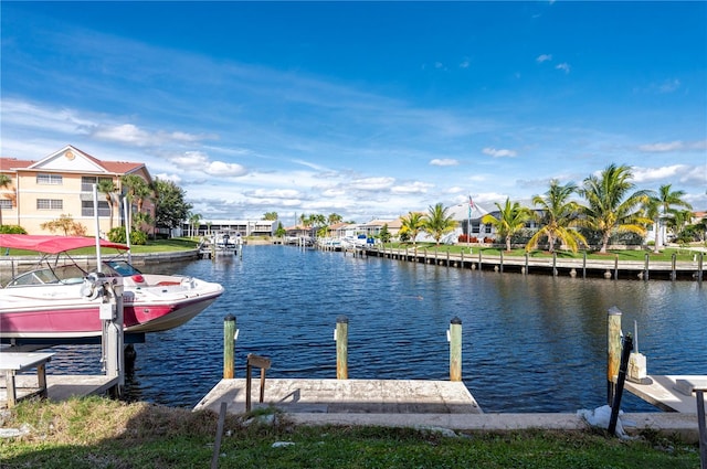 view of dock with a water view