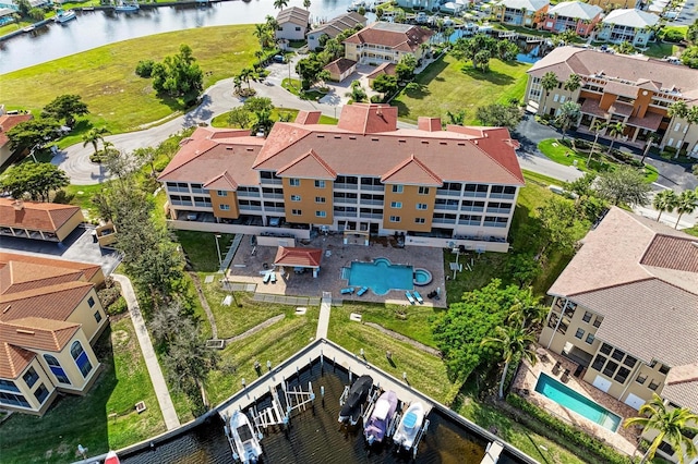 aerial view with a water view