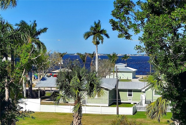 aerial view with a water view