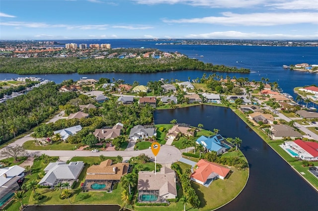 aerial view with a water view