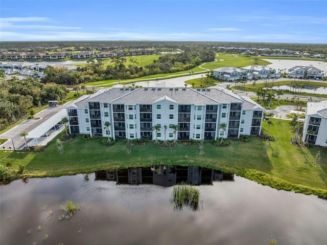 aerial view with a water view