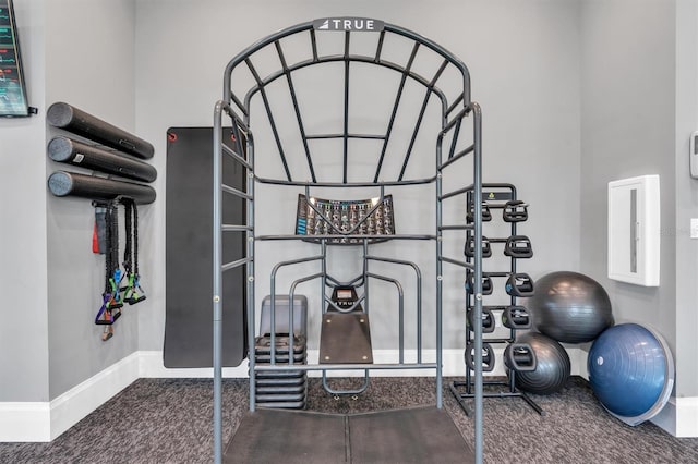 exercise room featuring carpet