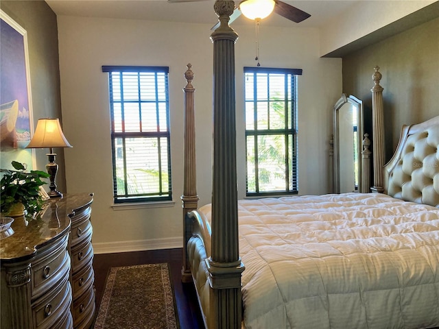 bedroom featuring ceiling fan and hardwood / wood-style flooring