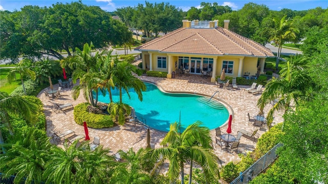 view of pool featuring a patio