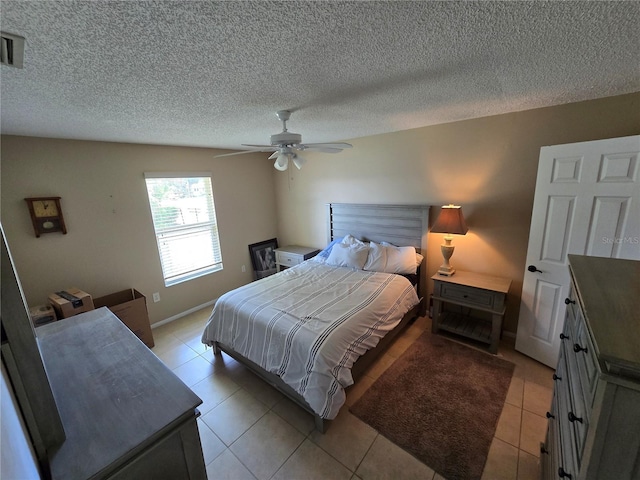 21427 Michigan Ave, Port Charlotte, FL 33952 - bedroom featuring light tile patterned flooring, a textured ceiling, and a ceiling fan