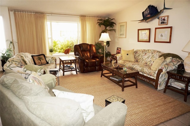 living room with light tile flooring