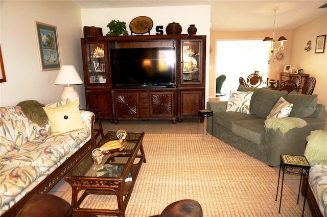 living room featuring light tile floors