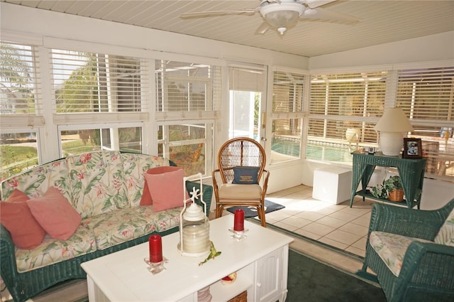 sunroom / solarium with ceiling fan and a wealth of natural light