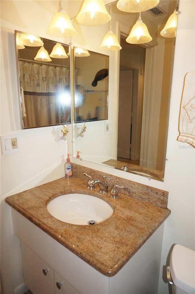 bathroom featuring vanity with extensive cabinet space and toilet