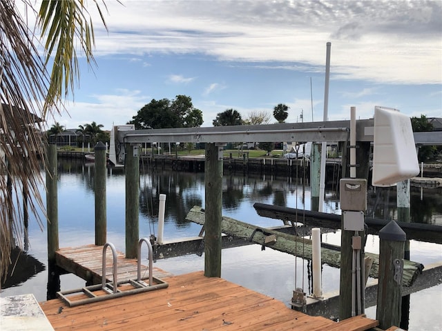 view of dock with a water view