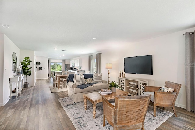 living room with hardwood / wood-style floors