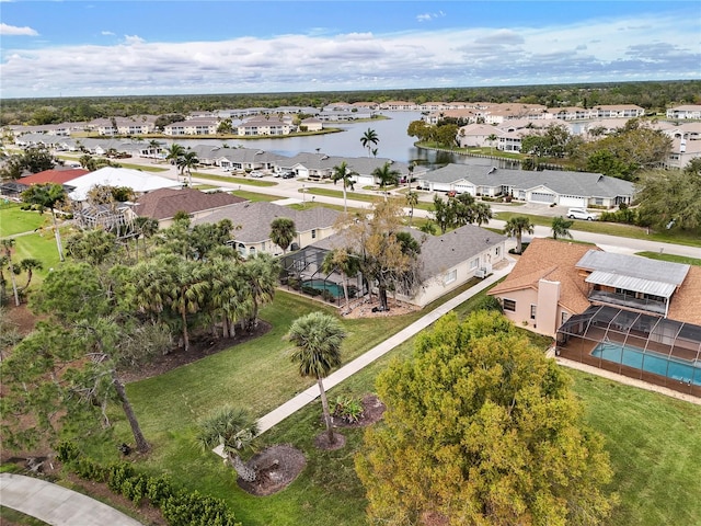 bird's eye view featuring a water view