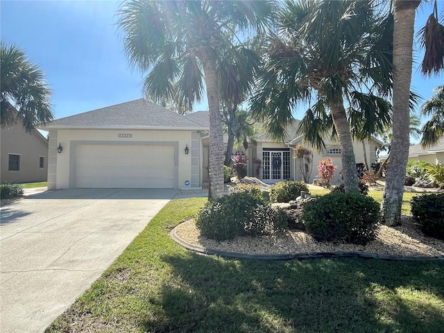 view of front of house with a garage and a front yard