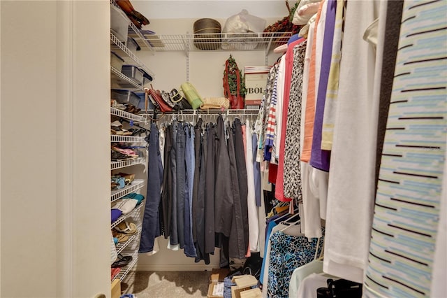 walk in closet with carpet