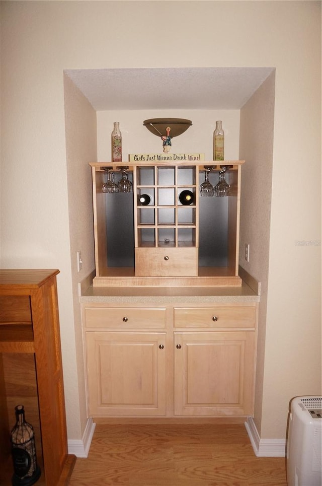 bar featuring light hardwood / wood-style floors