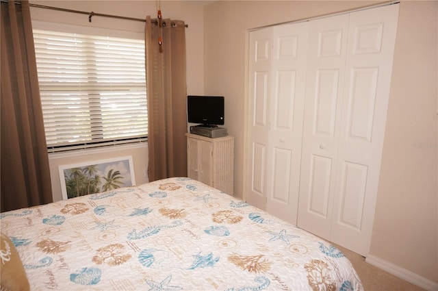 bedroom with carpet floors and a closet