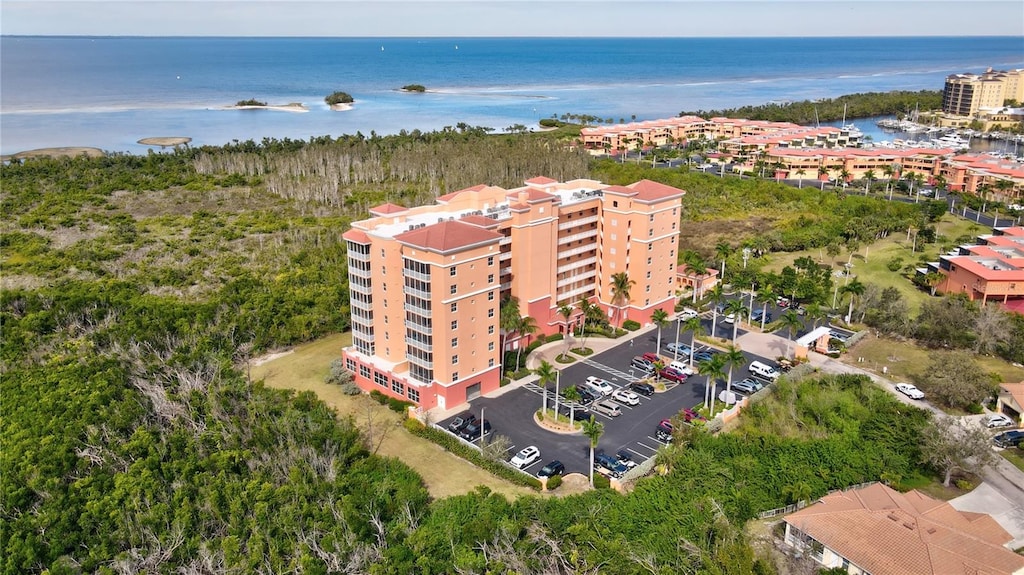 aerial view featuring a water view