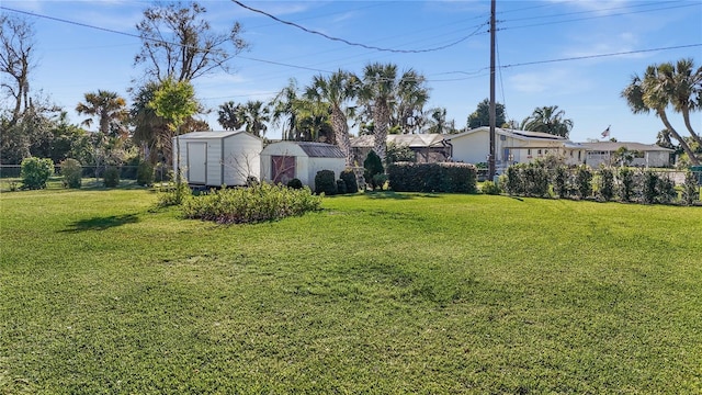 view of yard with a storage shed