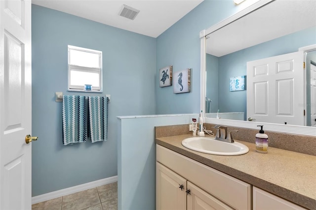 bathroom featuring vanity and tile floors