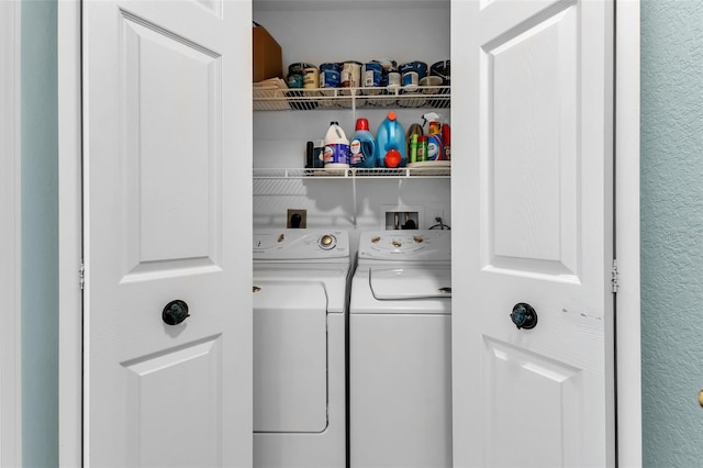 washroom with washer hookup, electric dryer hookup, and washer and clothes dryer