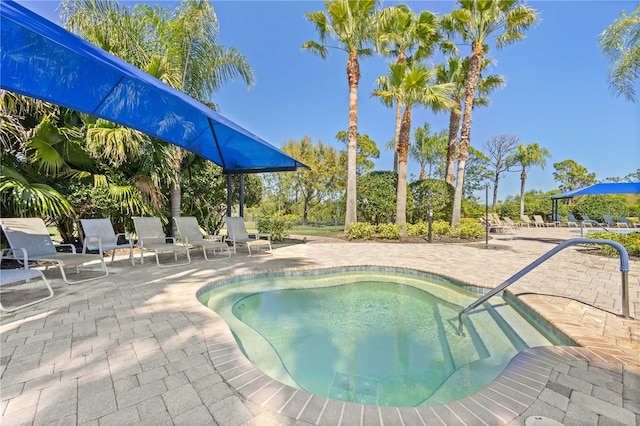 view of swimming pool with a patio area