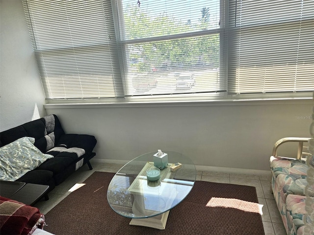 living room featuring light tile patterned flooring