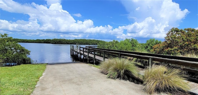 view of dock with a water view