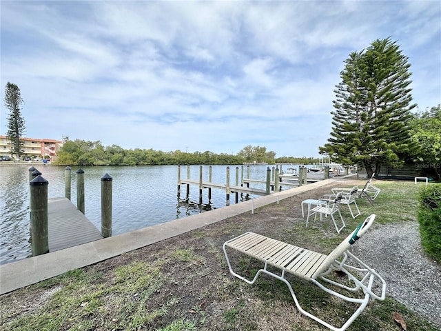 view of dock with a water view