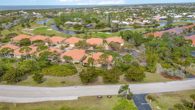 bird's eye view featuring a water view