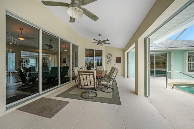 sunroom with ceiling fan and a wealth of natural light