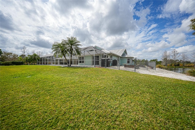 view of yard with a lanai