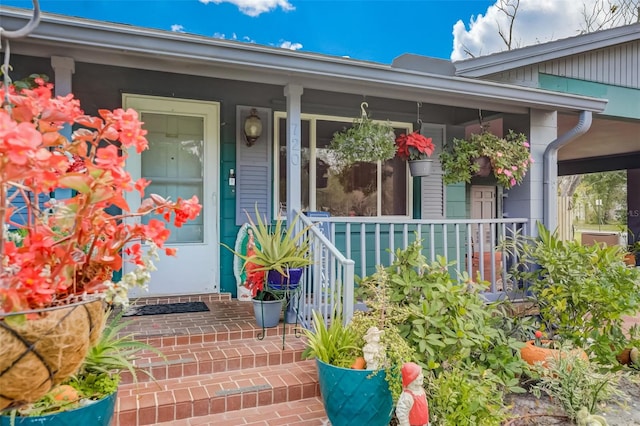 entrance to property featuring covered porch