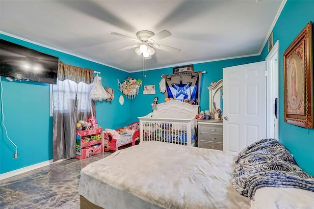 bedroom featuring ceiling fan