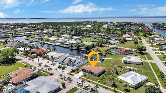 aerial view with a water view