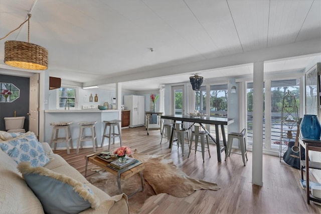 living room with plenty of natural light and light wood-type flooring