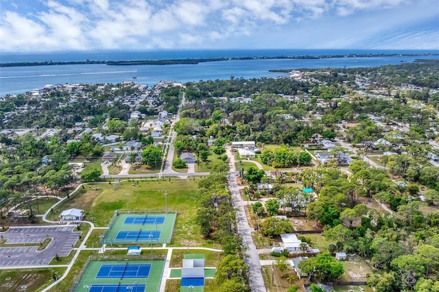 aerial view featuring a water view