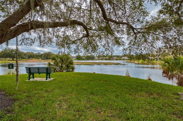 view of yard with a water view