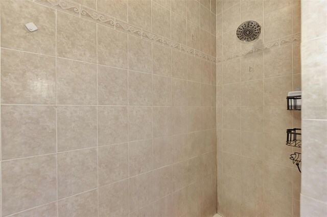 interior details featuring a tile shower