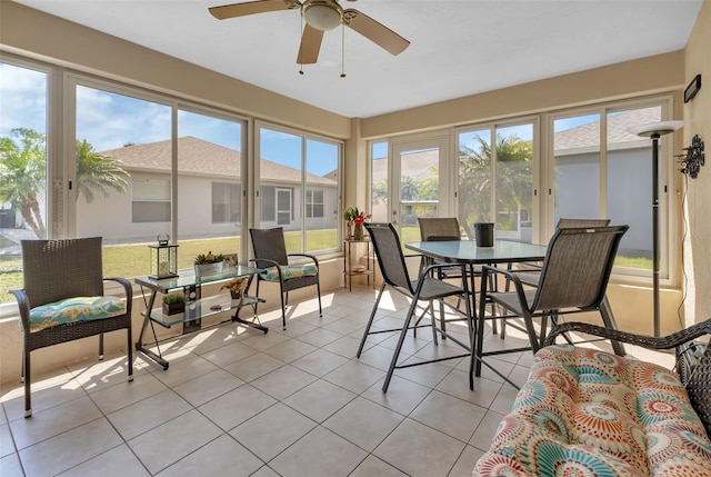 sunroom featuring ceiling fan