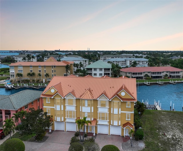 exterior space featuring a water view