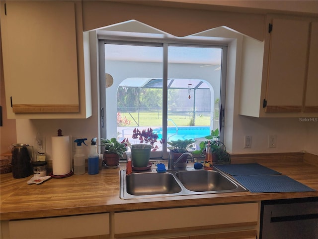 kitchen with white cabinets, dishwasher, and sink