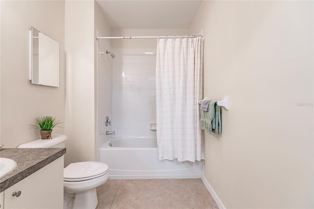 full bathroom featuring tile floors, vanity, toilet, and shower / bath combo with shower curtain