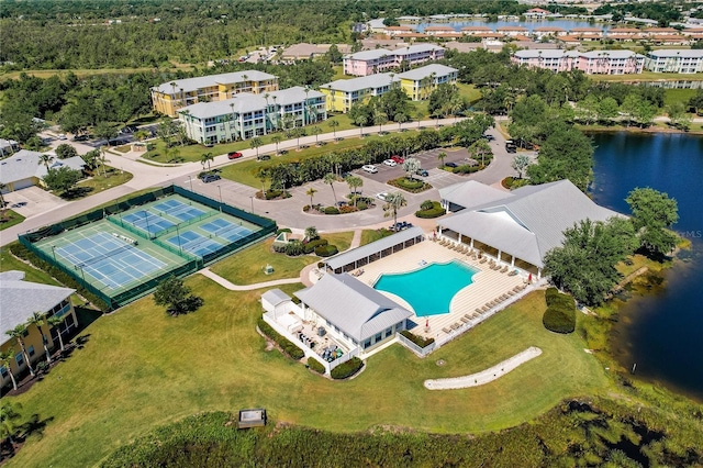 bird's eye view featuring a water view