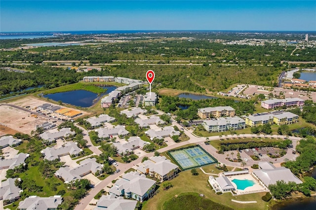 bird's eye view featuring a water view